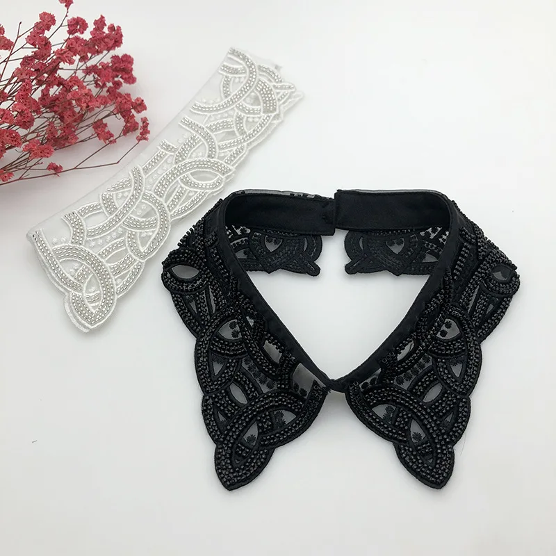 

New Women Party Blouse Tops Fake Collar Handmade Beading Shirt Detachable Collar Black/white Female Necklace False Collars