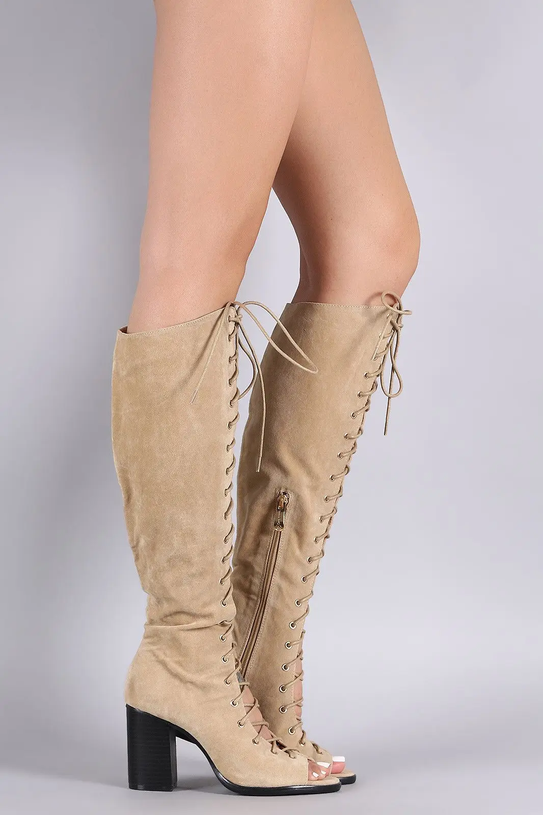

Solid suede cross strap sandals and knee sandals