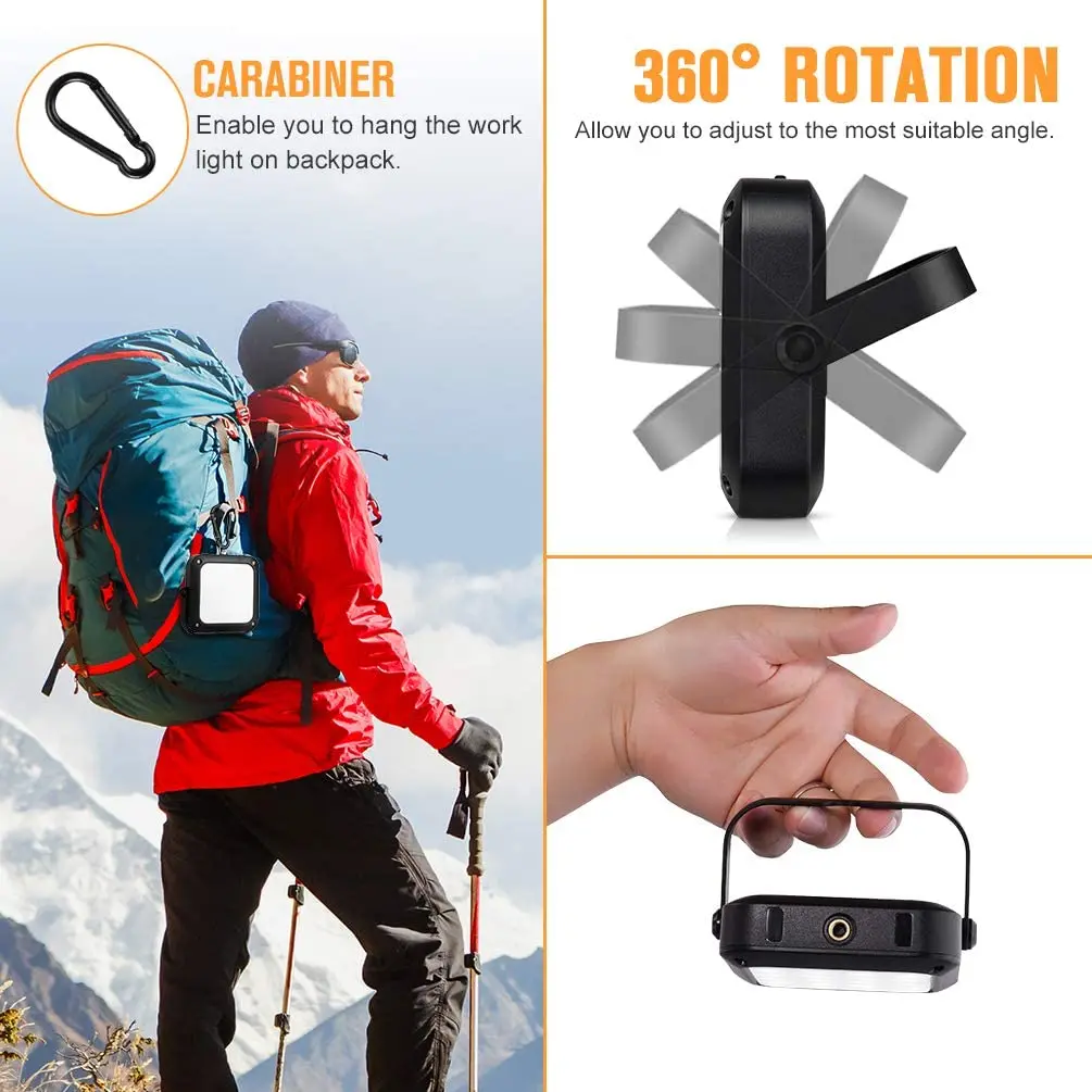 portable led work flood camping light 1000lm 5200mah emergency hurricane power bank magnetic hanging reading lamp for outdoor free global shipping