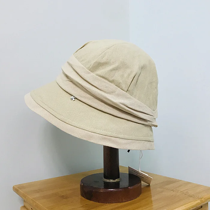 Spring and summer leisure cotton and linen material folding sunscreen beach fisherman hat basin hat brim cloth hat