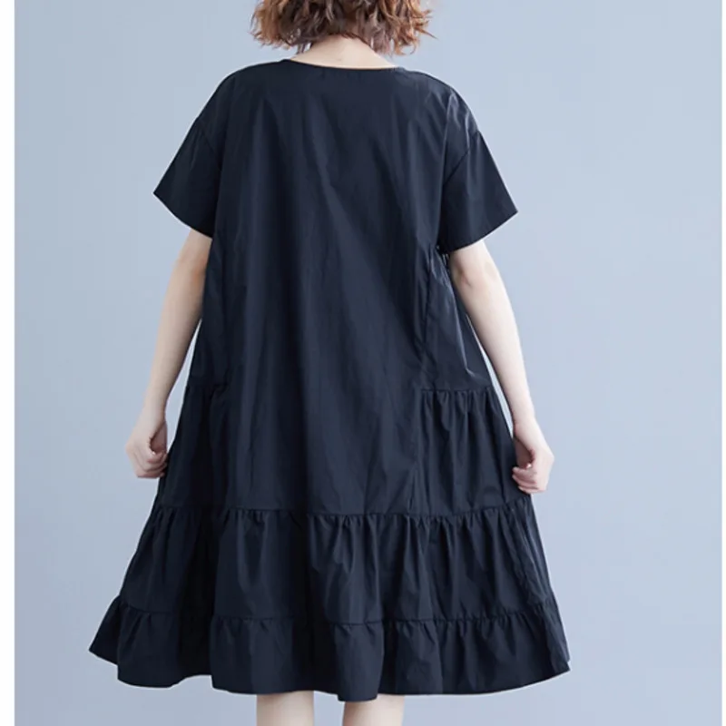 Женское Хлопковое платье-трапеция свободного покроя с короткими рукавами