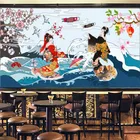 Ручная роспись японская леди Сакура настенная бумага s промышленный Декор суши Ресторан фон настенная бумага Papel De Parede