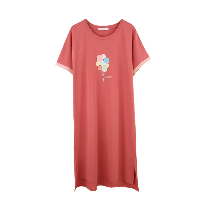 

Ladies short-sleeved nightdress summer round neck simple can be worn outside printed pajamas Ladies bamboo fiber skirt