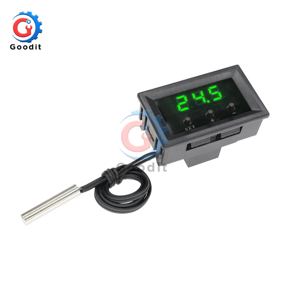 Green display W1209 0,28 дюймов светодиодный цифровой регулятор температуры Термостат Термометр Датчик NTC зонд DC 12 В для внутреннего и наружного автомобиля w/Чехол - Цвет: Green display