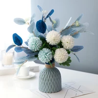 blue artificial fake flower bouquet dining table decors dandelion silk eucalyptus bunch flowers arrangement wedding decoration