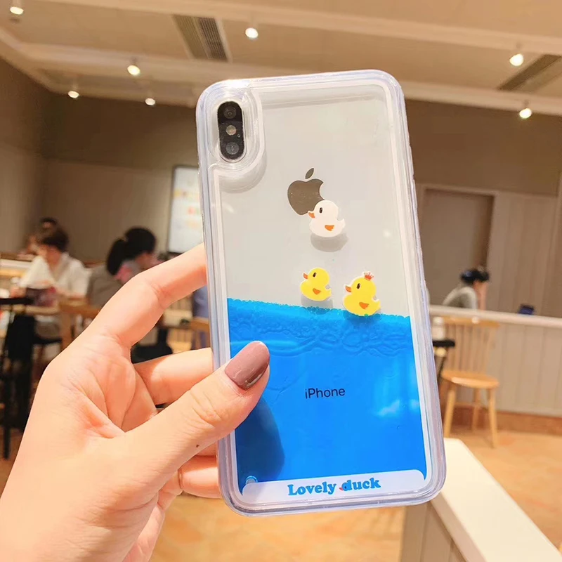 Luxury Cartoon 3D Swimming Duck Animal Dynamic Liquid Quicksand Cover Case For iPhone 12 11 Pro Max  6 6S 7 8 Plus X Phone Cover images - 6