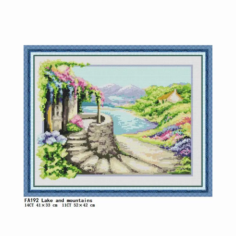 

Joy Sunday Lake and Mountains Cross Stitch Kit Embroidery Craft Patterns Printed Counted 11CT 14CT Stamped Thread Needlework Set