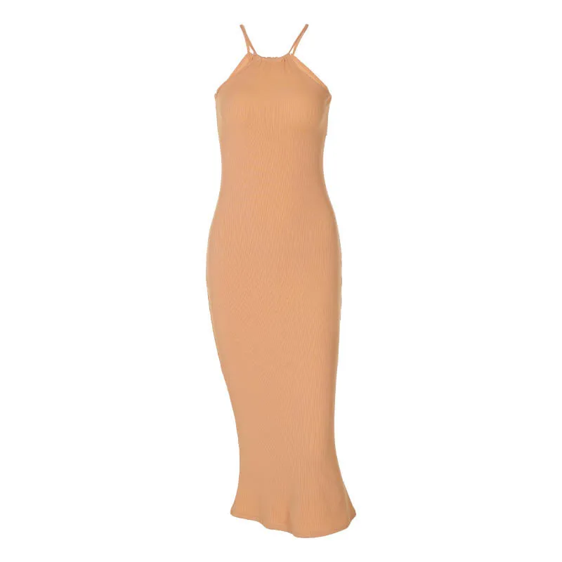

Women's 2021 New Summer Fashion Sexy Sleeveless Solid Color Slim Sling Dress
