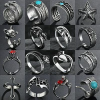 gothic metal finger jewelry vintage black big cross rings for women men punk antique silvery black adjustable party gift