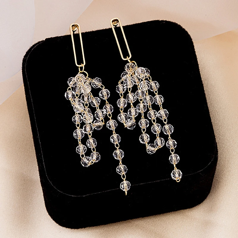

Korea Acrylic Beads Tassel Earrings for Women Gold Color Metal Geometric Dangel Earrings Jewelry Shiny Wedding Earring Charm