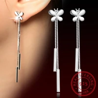 925 sterling silver butterfly long tassel drop earrings for women poison boucle doreille earrings s e67
