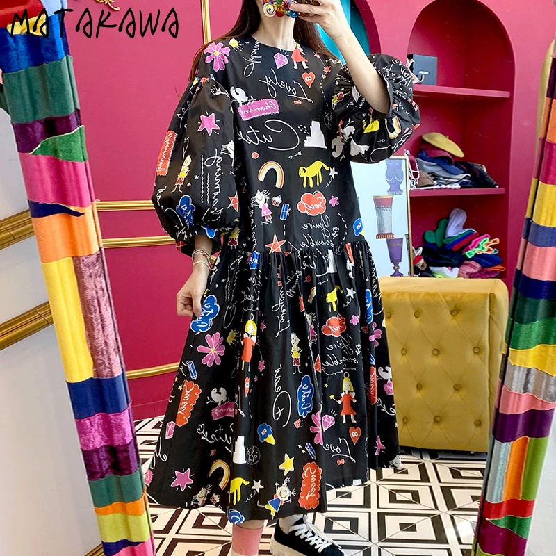 Женское платье MATAKAWA с принтом граффити в детском стиле свободное женское круглым