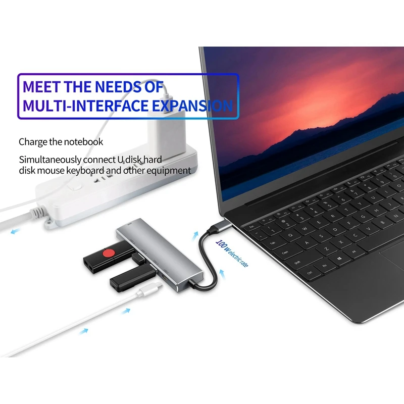 Концентратор USB C для Pro/Air 5-в-1 концентратор с 4K HDMI-совместимым 60 Вт зарядкой PD 3