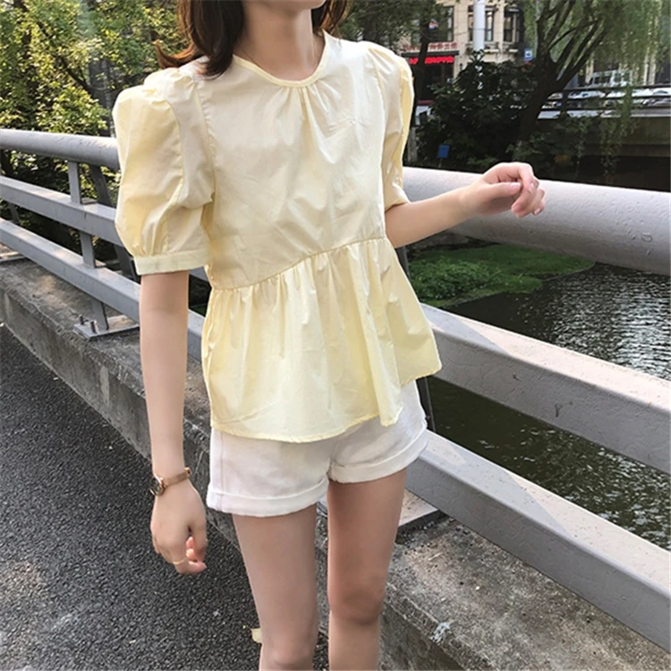 Новый 2021 летние женские блузки 3 Цвета повседневные модные кнопки винтажный буф с