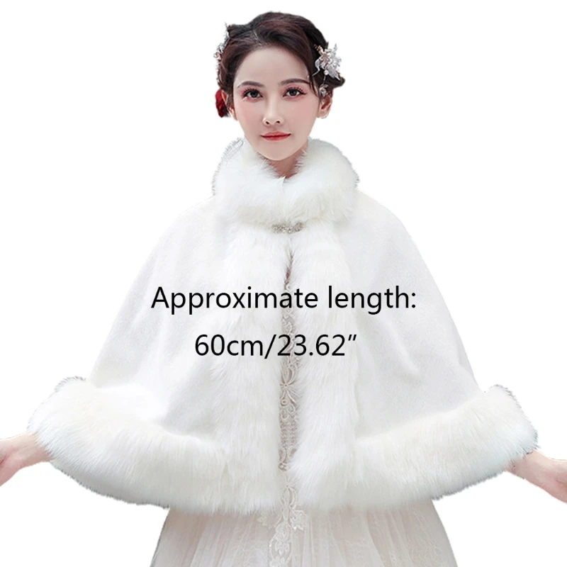 

Wedding Bridal Winter Warm Cloak Shawl Wrap Furry Plush Formal Party 1920s Thicken Thermal Cape Stole with Buckle