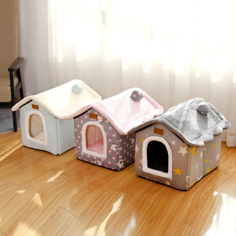 

Foldable Dog House Kennel Bed Mat Cat Litter Removable and Washable Semi-enclosed Four Seasons Villa Bed Winter Warm Puppy Cave