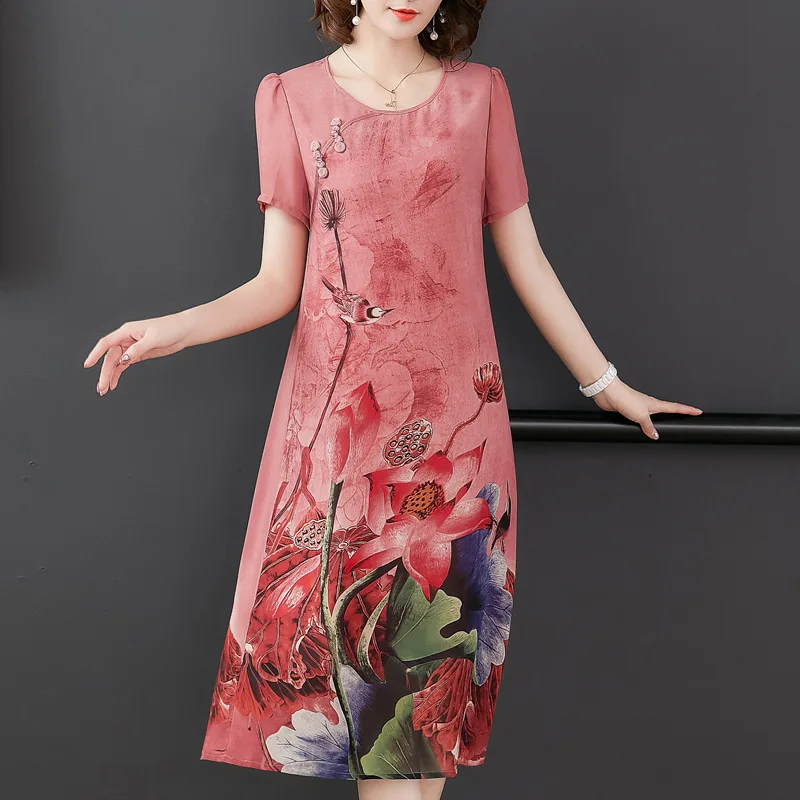 Шелковое платье новинка 2020 летнее для матери с коротким рукавом и иностранным