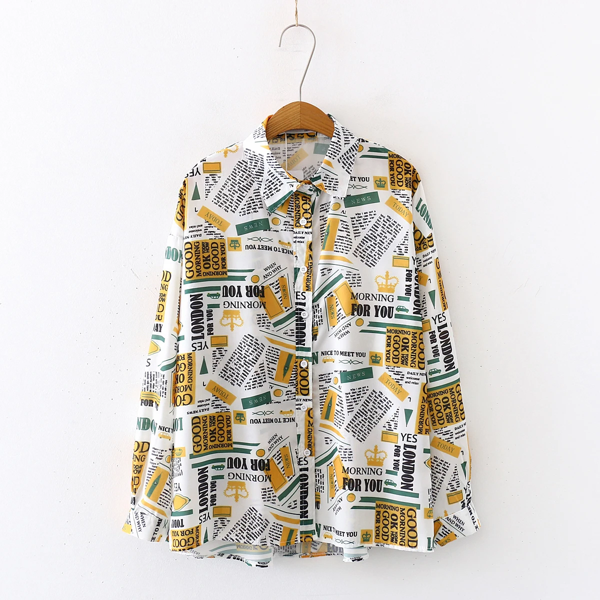 Новинка весны 2020 женская шифоновая блузка с принтом газет и буквами осенняя