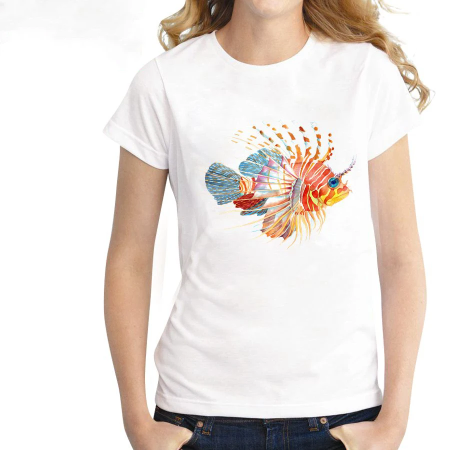 Новейшие глубоководные рыбы печать футболка женская повседневная с коротким