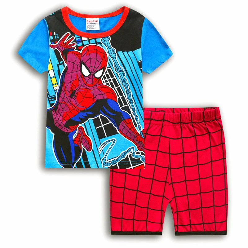 Новинка Летние хлопковые пижамы с короткими рукавами для мальчиков изображением