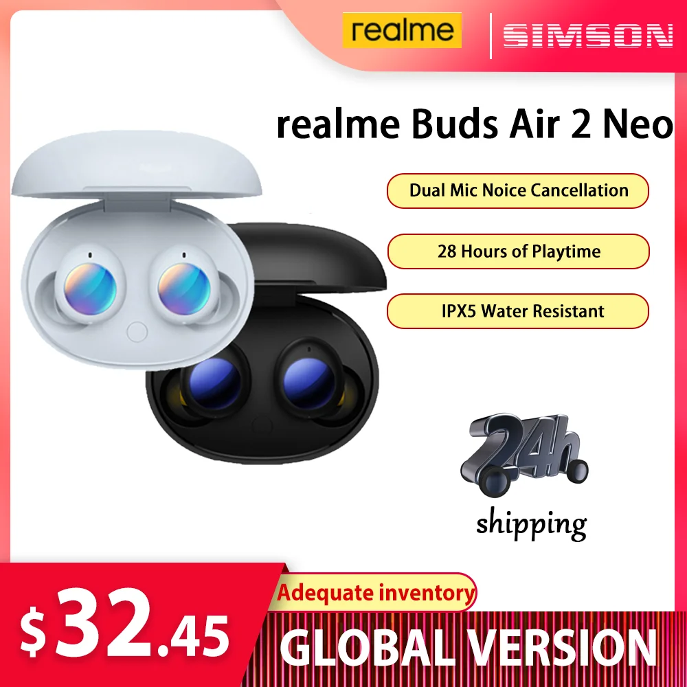 Глобальная версия realme бутоны Air 2 Neo Беспроводной наушники Bluetooth 5 двойной Mic Шум