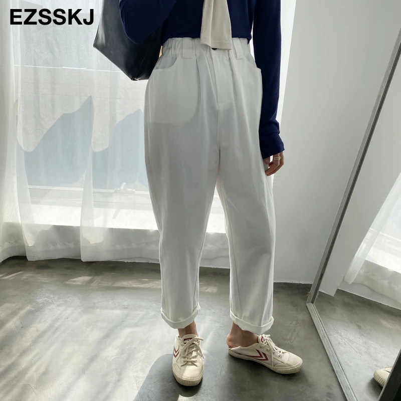 Женские шаровары цвета хаки белые однотонные длинные брюки весна 2020 | Женская
