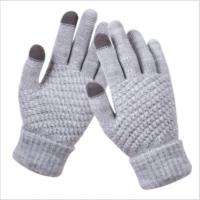 

Women's Knitted Winter Gloves Cashmere Wool Thick Warm Gloves Touch Screen Full Finger Men Gloves for Cycling Running Skiing