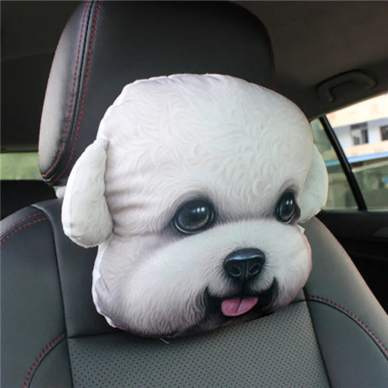 

3D Cute Cartoon Personality Creative Cat and Dog Head Husky Animal Car Headrest Neck Pillow