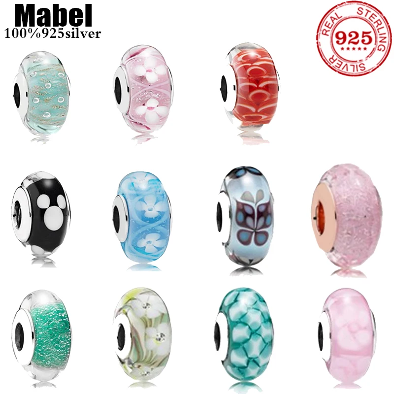 

FIT original authentic 100% 925 sterling silver pandora glass beads for women fashion classic luxury DIY jewelry charm bracelet