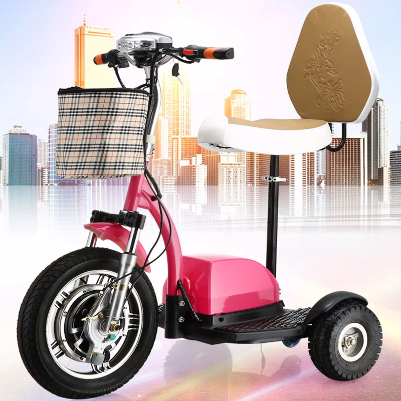 Электроскутер Citycoco с литиевой батареей, светодиодным освещением, простыми детскими сиденьями и 3 круглыми колесами для пожилых и инвалидов.