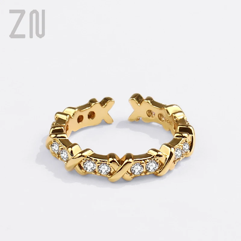 

ZN Europe and America Trendy Inlaid zircon Ring Romantic Geometric Opening Finger Rings for Women Fashion Jewelry Accessory Gift