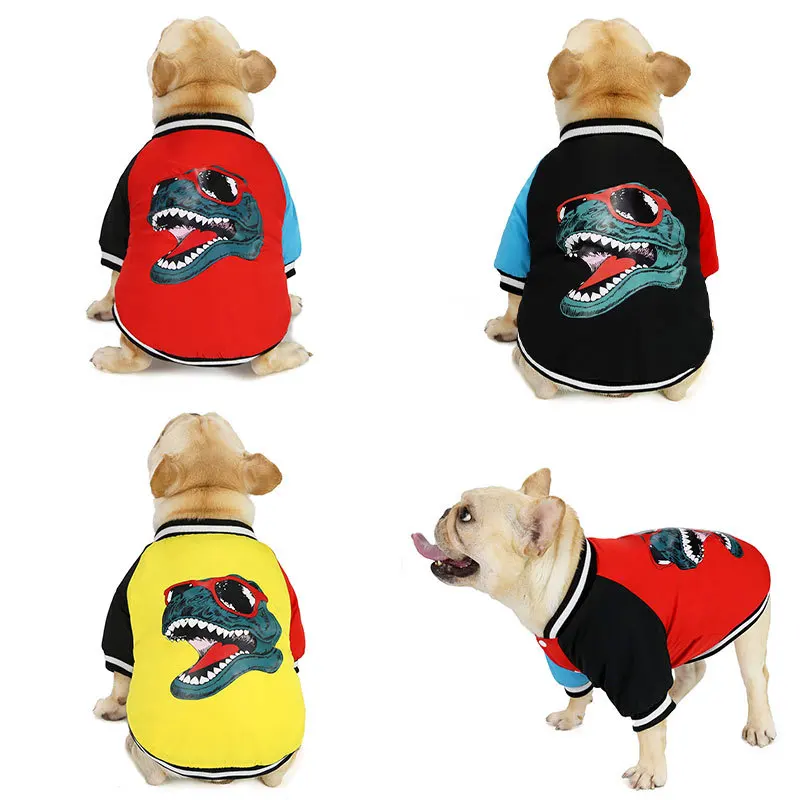 

French Bulldog Luxury Pet Dog Clothes Winter Warm Dinosaur Printed Dog Jacket Small and Medium-sized Dog Chihuahua Yorkshire