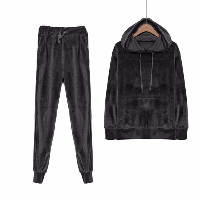 Женский Бархатный спортивный костюм комплект из двух предметов: серый топ с