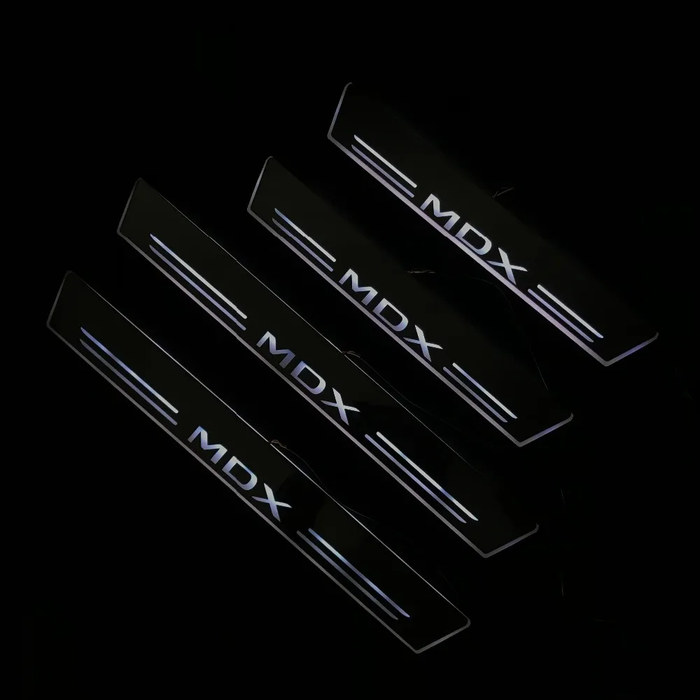 RQXR светодиодные дверные пороги пластина для Acura mdx многоцветные дверные потертости приветственные огни плоские накладки автомобильные аксессуары, 4 шт