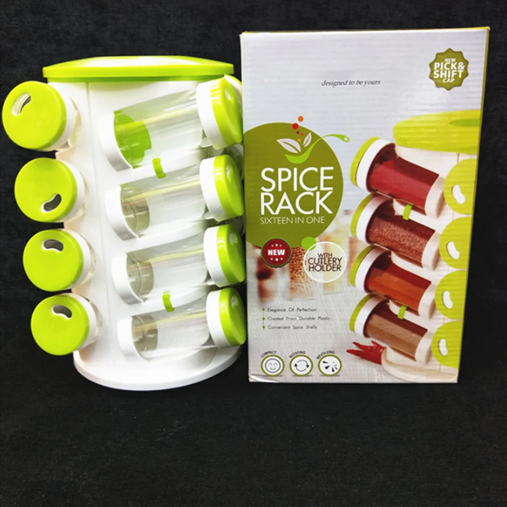 

16pcs Rotating Spice Rack Jars For Spices Salt Pepper Spicy Container Seasoning Jar Holder Kitchen Organizer Storage