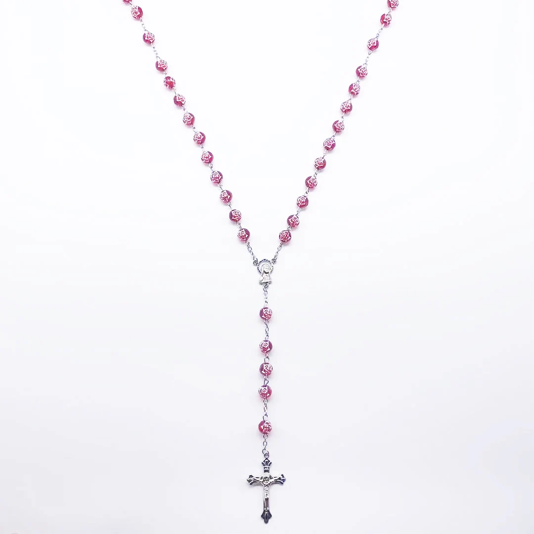 Крест Virgin Christ Очаровательная Роза Хрустальный Розарий католическая 7 мм молитва