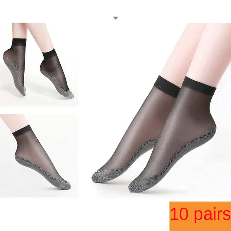 

10 Pairs Lot New Velvet Silk Womens Socks Cotton Bottom Soft Non Slip Sole Massage Wicking Slip-resistant Autumn Sock