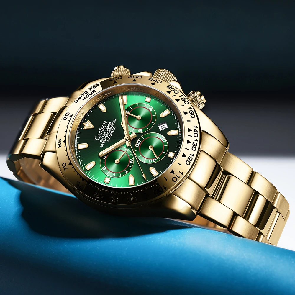 

CADISEN Watch Men Automatic Mechanical Watches Luxury Brand 100M Waterproof Sapphire Multifunction Wristwatch Silver Steel Blue