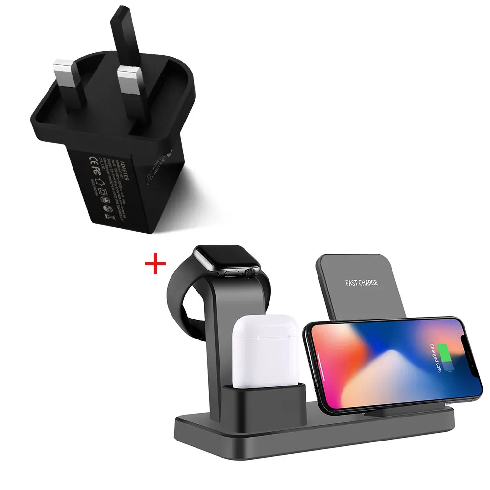 gray UK Plug NYFundas беспроводной Qi 3 в 1 держатель телефона зарядное устройство 10 Вт для Apple Watch Series 4 3 2 Iphone XS Max XR 8 Plus X Iwatch Airpods Dock - Цвет: gray UK Plug