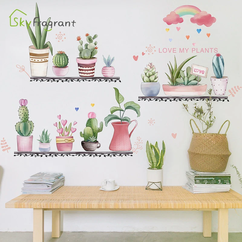

ins pink potted plants wall sticker living room bedroom room wall decor stickers self-adhesive gril room decoration home decor