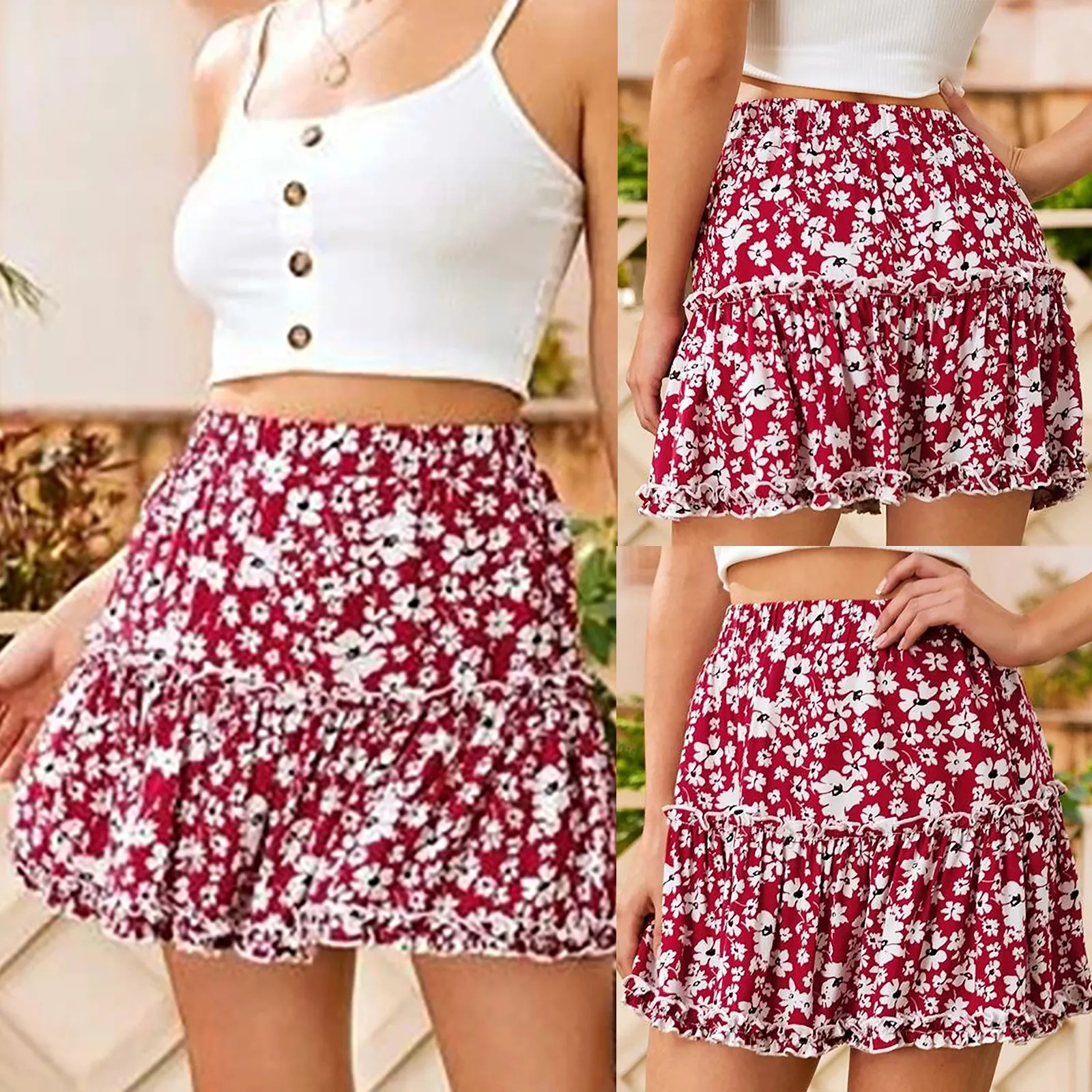 

Женские юбки в стиле ретро с цветочным принтом женская юбка с высокой талией и оборками в праздничном стиле