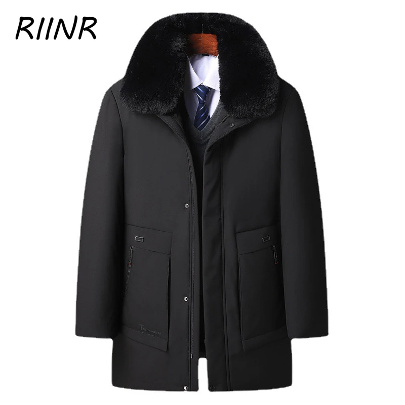 

Riinr 2021 New Coat Middle-Aged And Elderly Cotton-Padded Jacket Male Dad Winter Detachable Fur Collar Mens Cotton-Padded Jacket