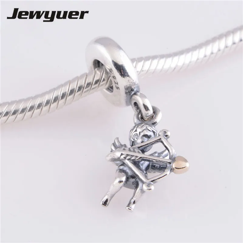 

Cupid Pendant charms 925 sterling silver jewelry with golden heart charm fit bead bracelets necklace diy for women Memnon GD090