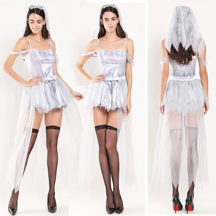 

2019 Halloween Wedding Classic Ghost Bride Bar Party Makeup Stage Performance Dress New