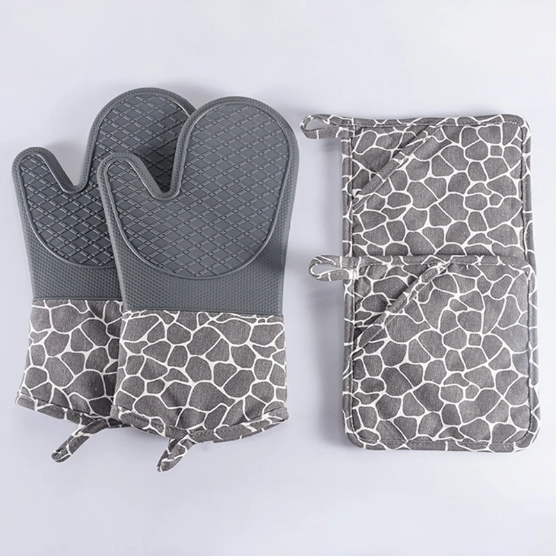 

Набор жаропрочных перчаток и держателей для духовки, гибкие кухонные Нескользящие перчатки для приготовления пищи, барбекю, серого цвета