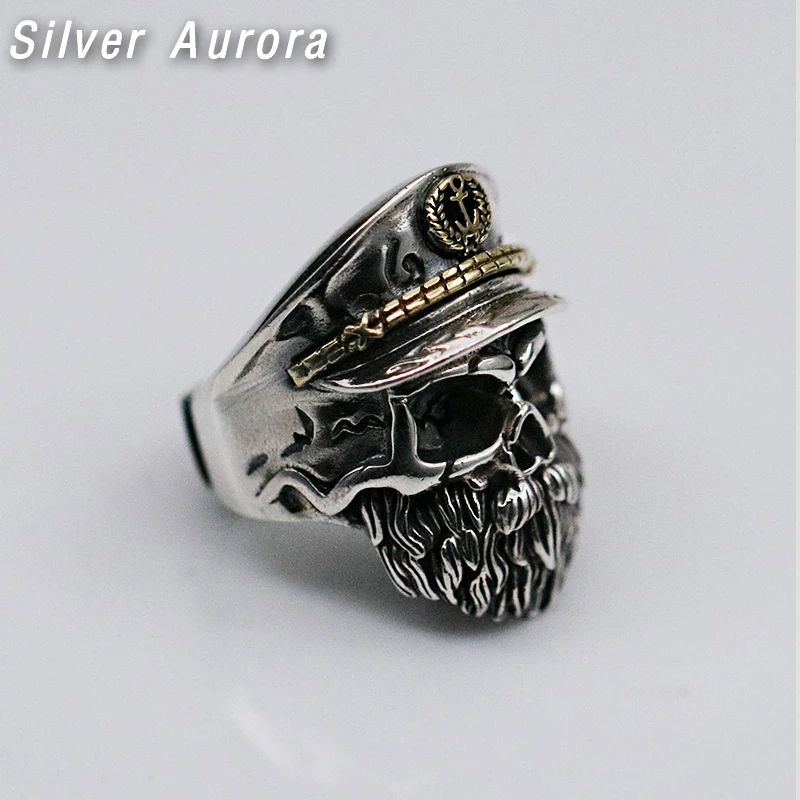 Твердые кольца из стерлингового серебра 925 пробы с черепом и бородой для мужчин