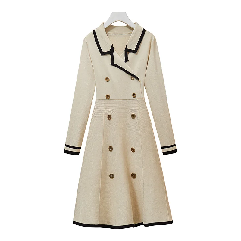 

Women Autumn Winter Vintage Knitted Dress A-Line Slim Slimming Long Sleeve Sweater Dress Office Lady Clothes Female Dresses