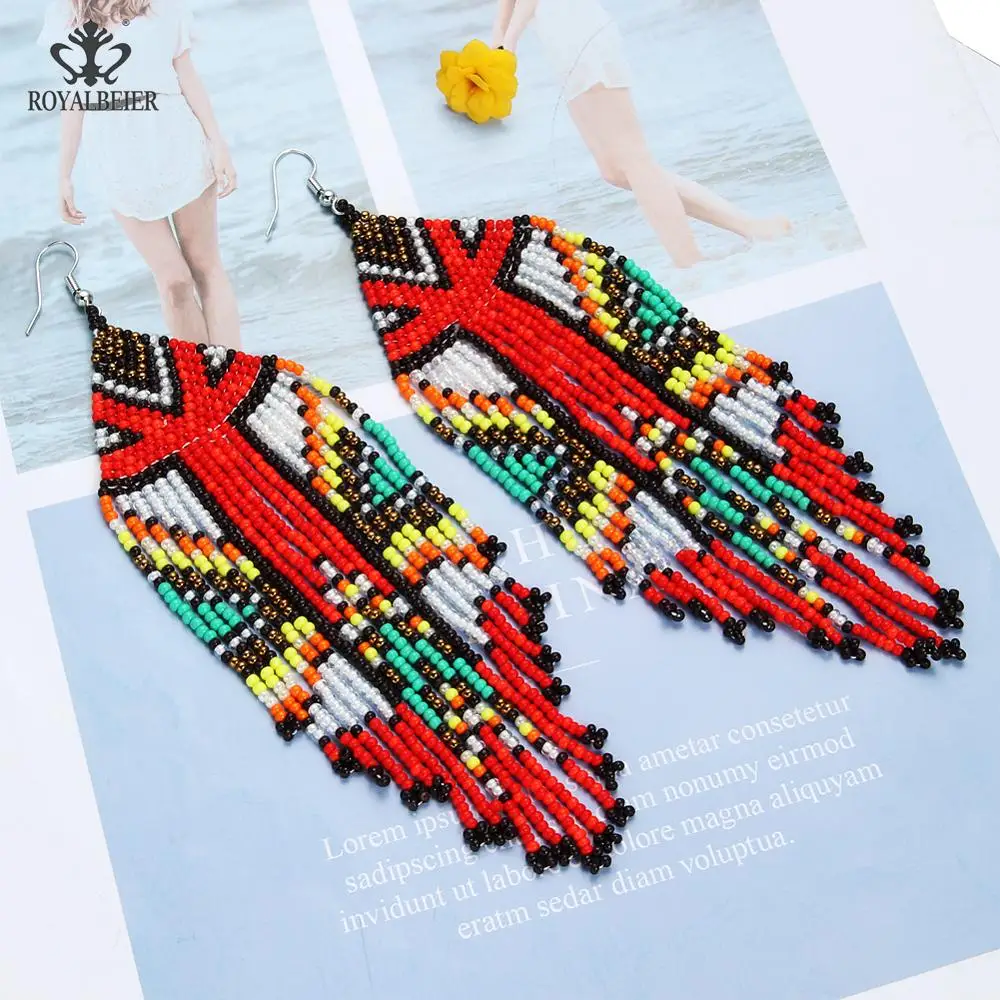 ROYALBEIER женские разноцветные богемные длинные серьги-кисточки ручной работы с