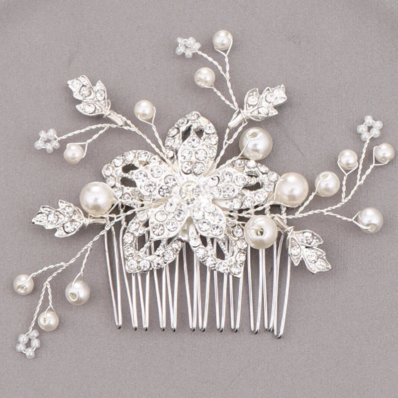 

Handmade Pearl Rhinestone Flower Hair Comb Hair Accessories Bride Tiara Wedding Hair Comb Head Ornaments Bridal Hair Jewelry