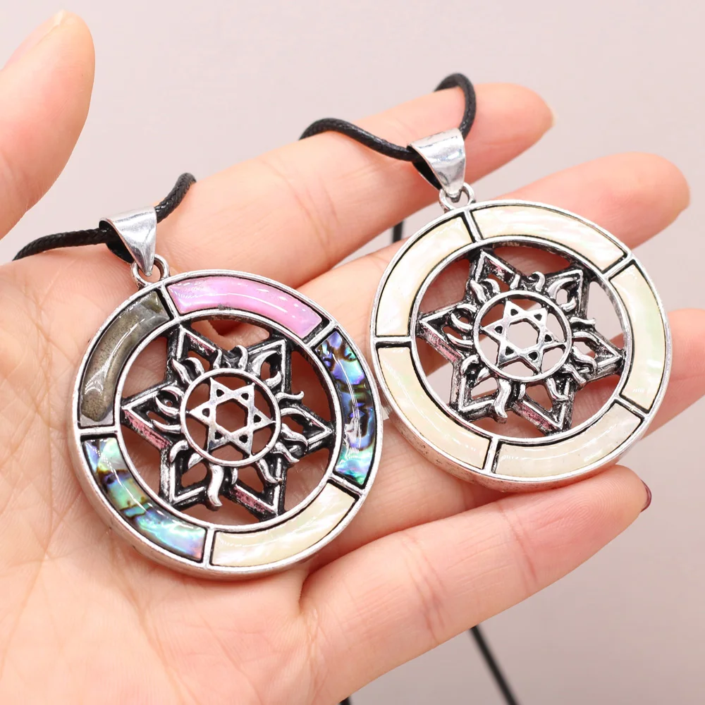 

Hot Selling Natural Shell Alloy Round Pendant Necklace Handmade Crafts DIY Sweater Chain Jewelry Romantic Gift Making